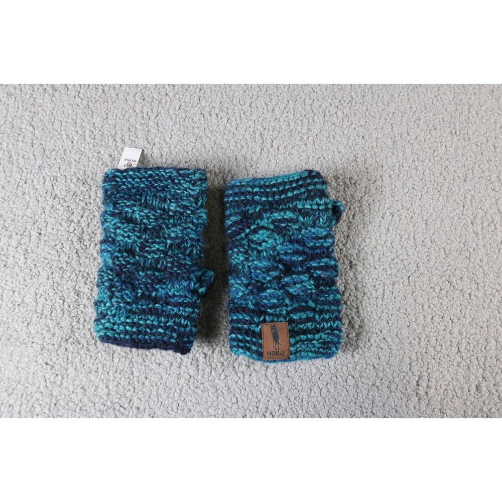 New NOBLE Equestrian Mittens Blue Green Wool Fleece Lined Fingerless Gloves